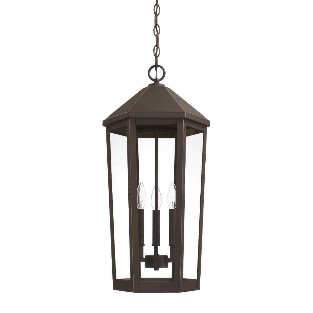 Ellsworth Oiled Bronze 3-Light Outdoor Pendant with Clear Glass