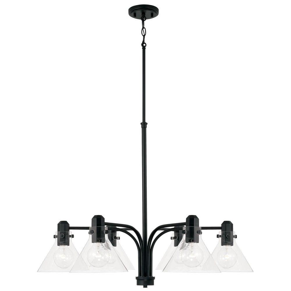 Matte Black 6-Light Modern Linear Chandelier with Clear Glass