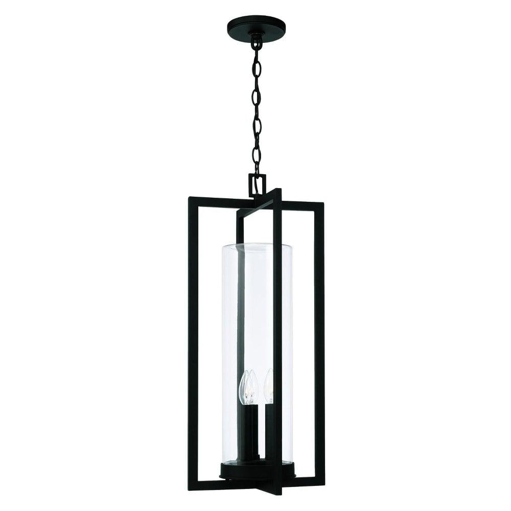 Kent 25-Inch Black Clear Glass Outdoor Hanging Lantern