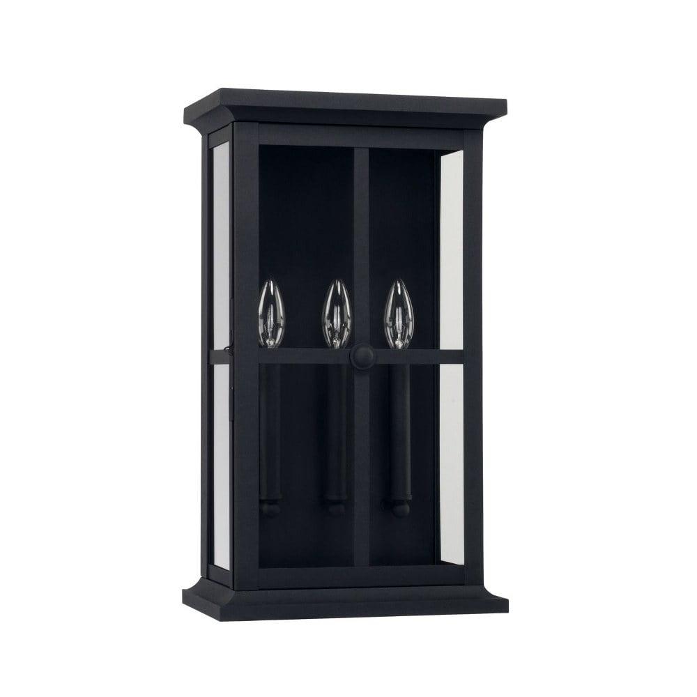 Black 3-Light Outdoor Wall Lantern with Clear Glass