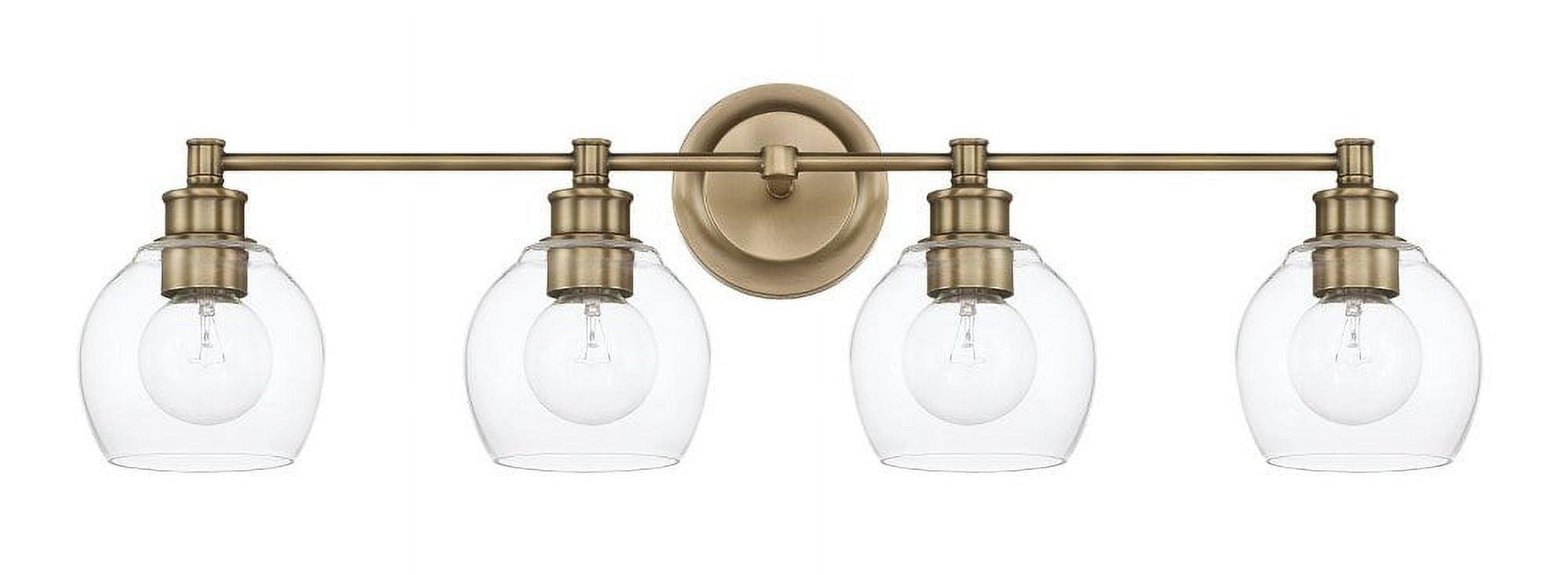 Aged Brass and Clear Glass 4-Light Vanity Fixture