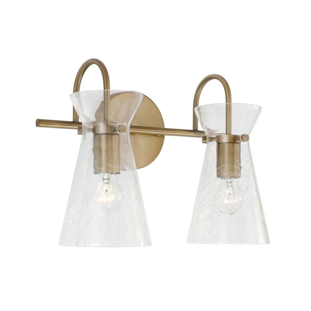 Aged Brass 2-Light Vanity with Clear Crackle Glass Shades