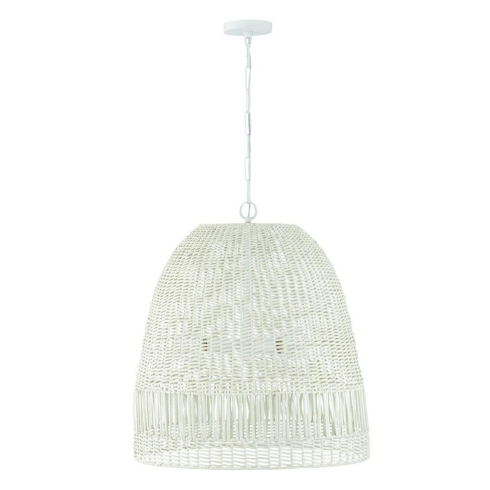 Naomi Chalk White 3-Light Woven Rattan Pendant