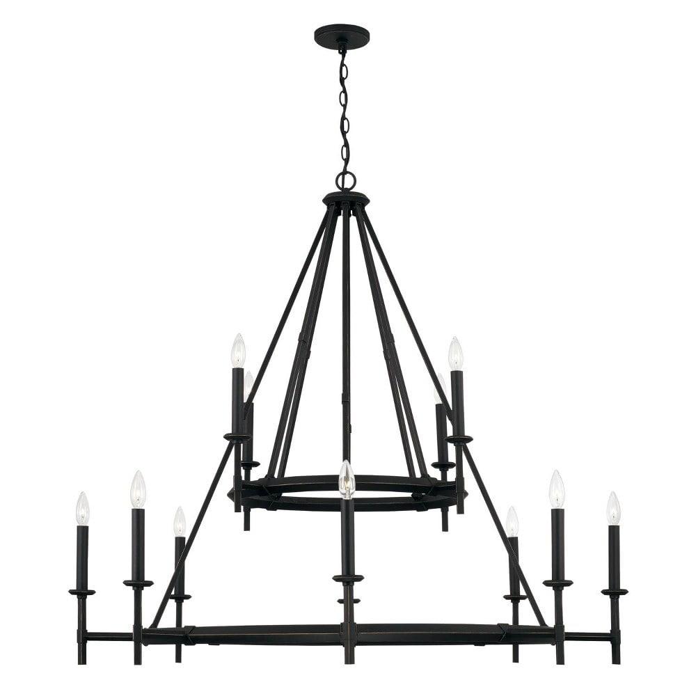 Elegant 12-Light Brushed Black Iron Oversized Chandelier