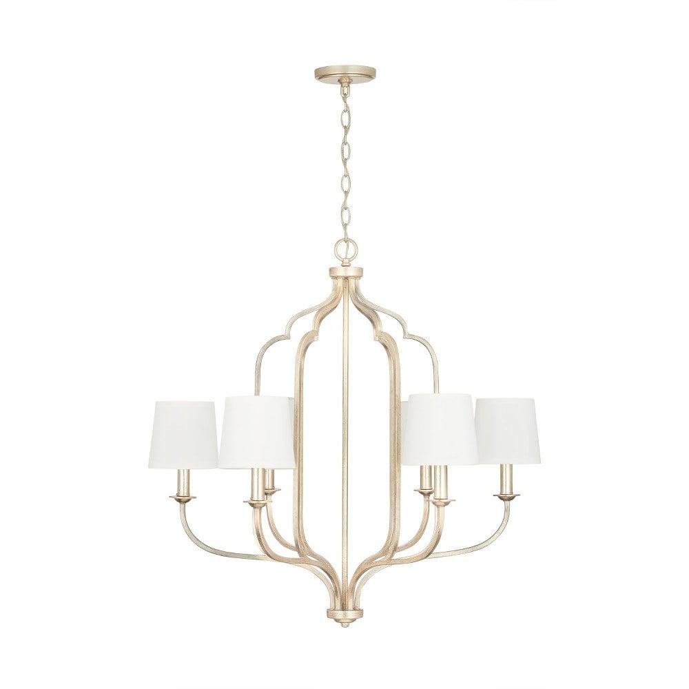 Elegant Ophelia 6-Light Chandelier with White Fabric Shades and Winter Gold Finish