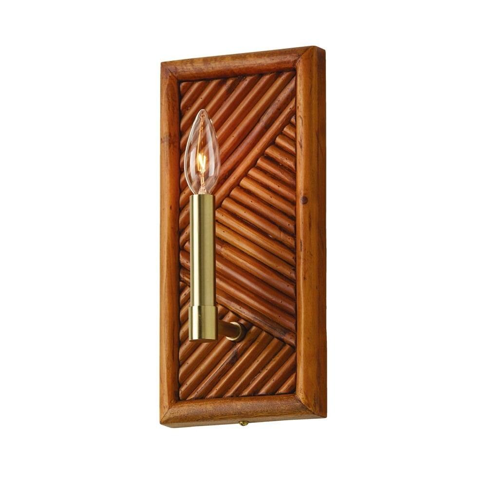 Soleil Matte Brass Dimmable Sconce with Bamboo Backplate