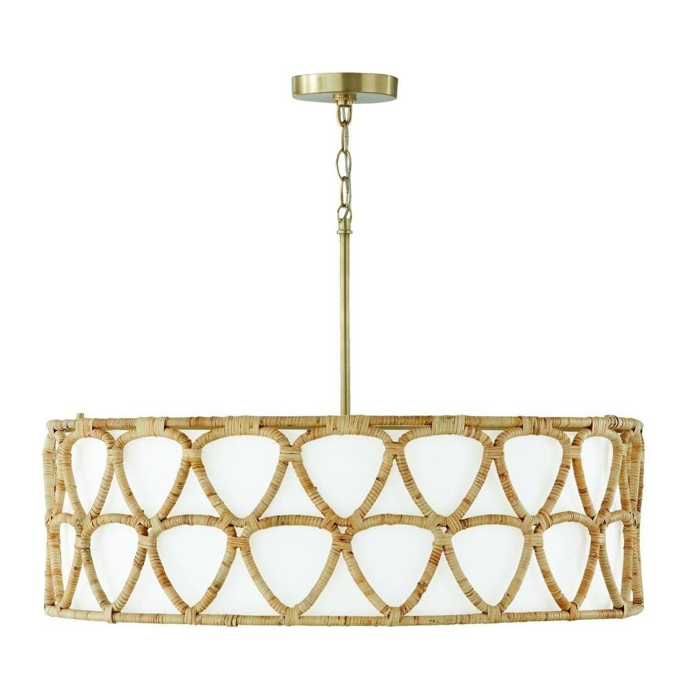 Tulum Matte Brass Large Pendant with White Fabric Drum Shade