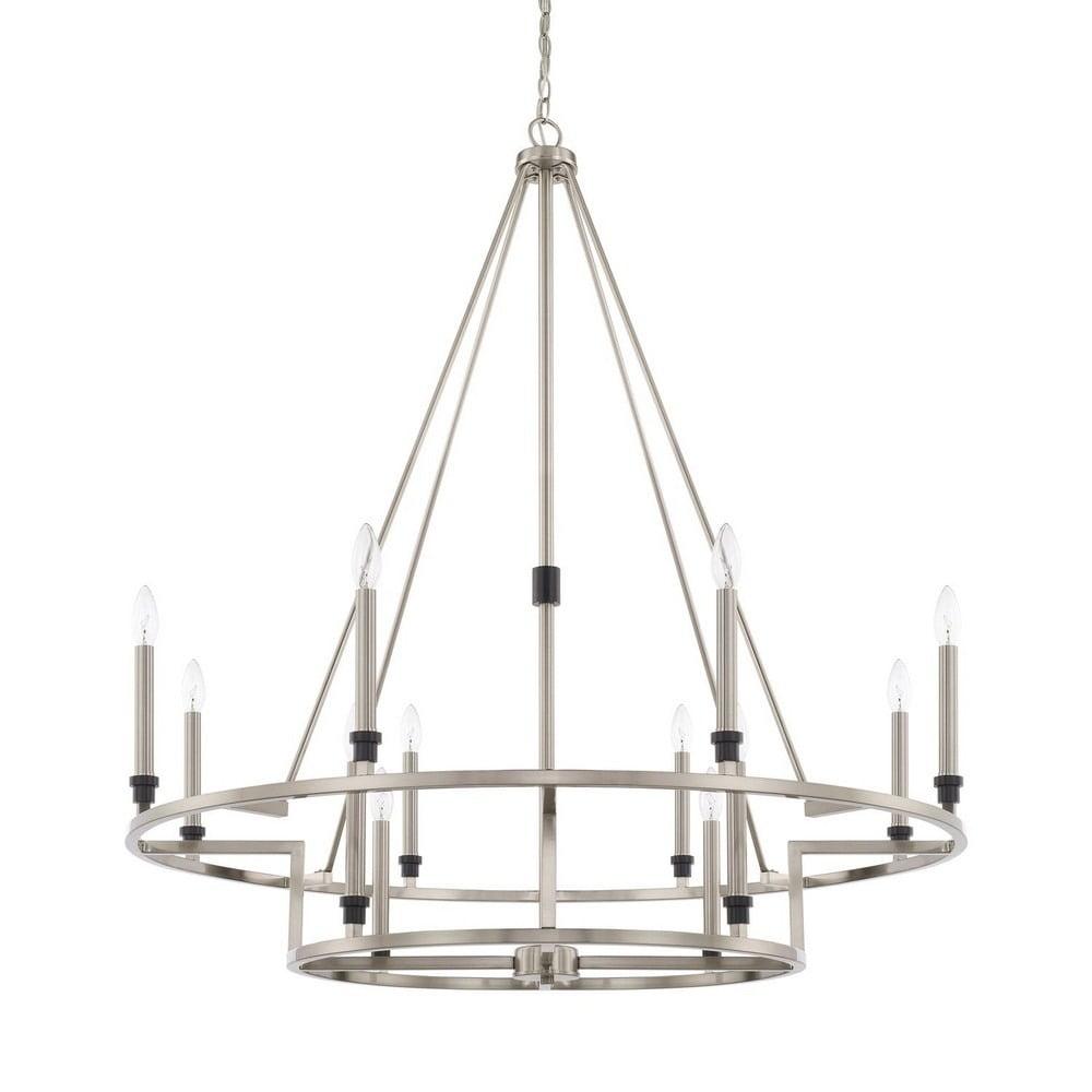 Tux Elegance 12-Light Tiered Chandelier in Brushed Nickel and Black Tie