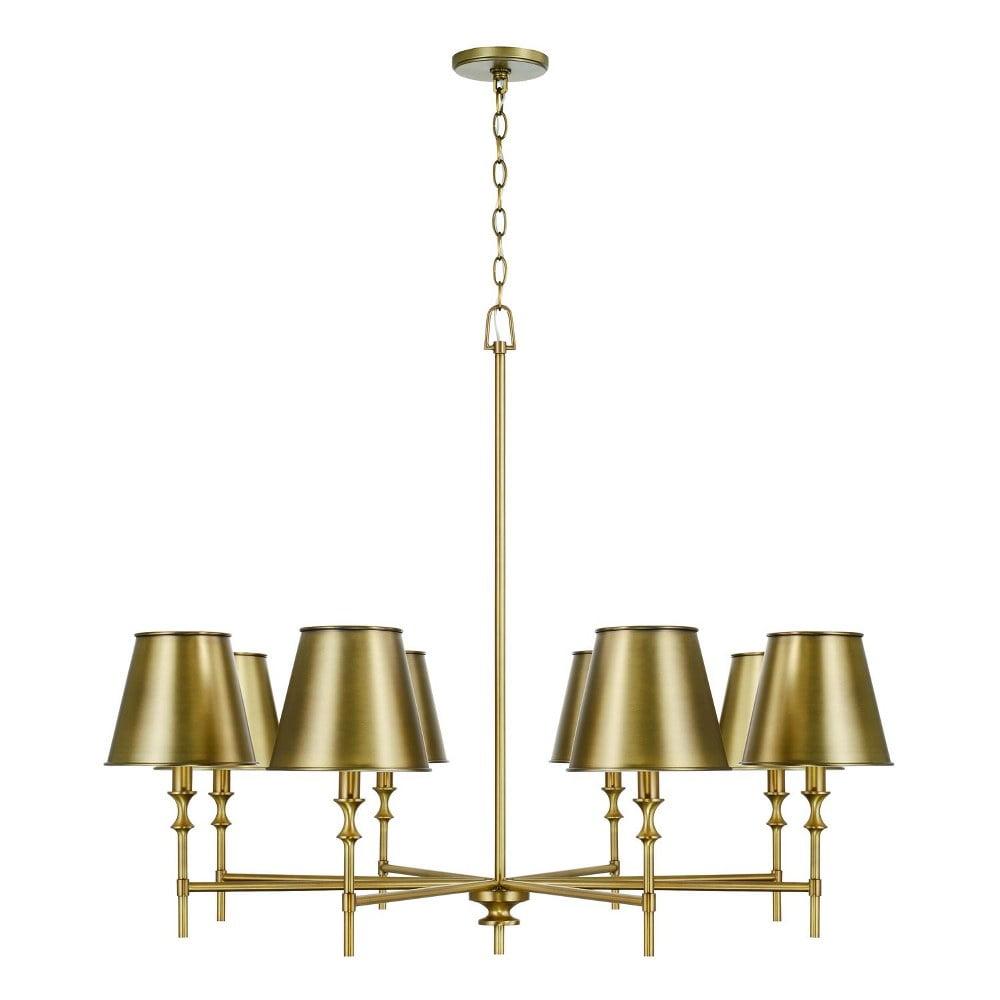 Aged Brass 8-Light Chandelier with Metal Shades