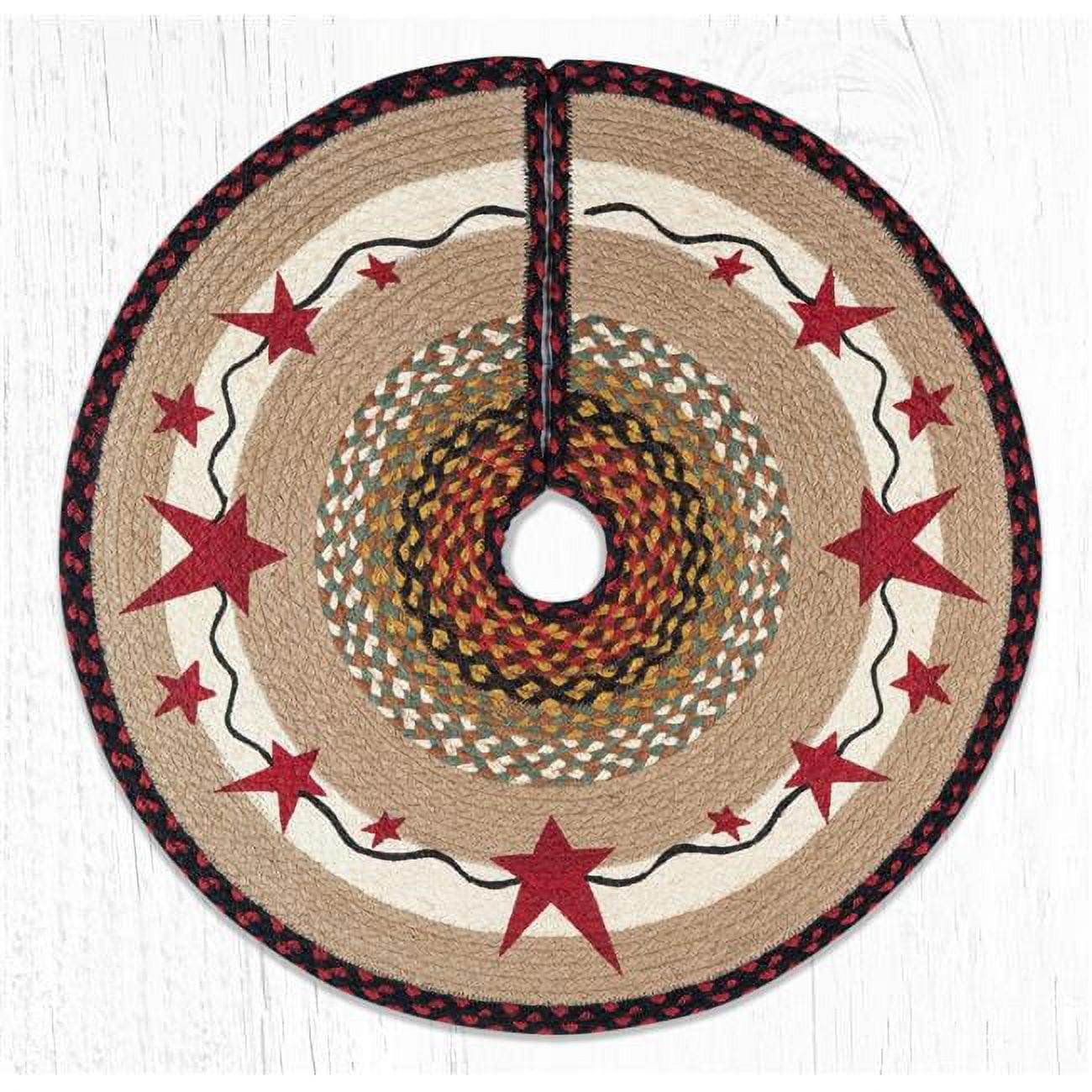 30" Round Burgundy Jute Primitive Stars Tree Skirt