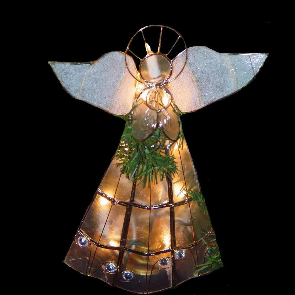 Capiz Angel Tree Topper with Trumpet and Gold Gown