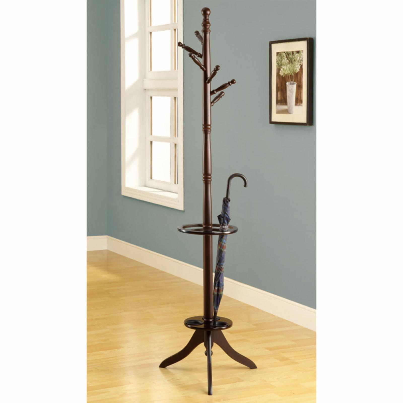 Dark Cherry Traditional Wood Coat Rack with Umbrella Stand