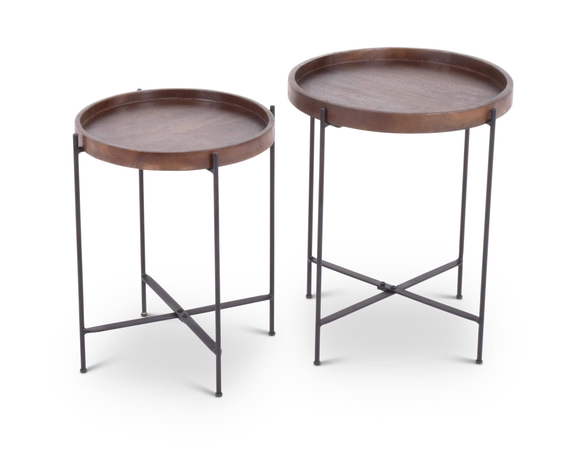 Set of 2 Capri Round Accent Tables Mango Wood with Iron Base - Steve Silver Co.