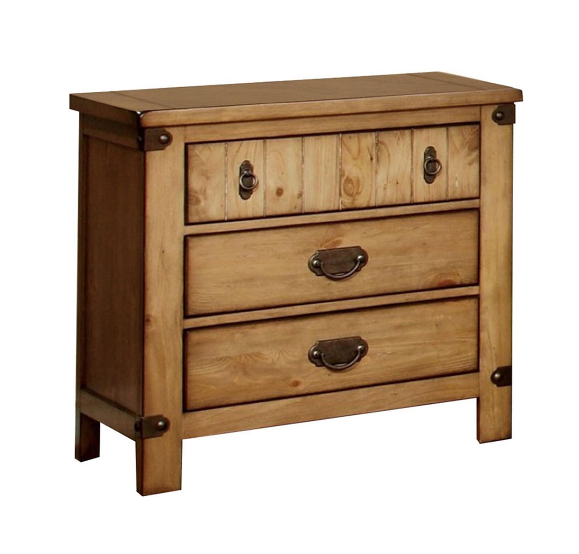 Pioneer Cottage 3-Drawer Nightstand in Weathered Elm with USB Charging Station