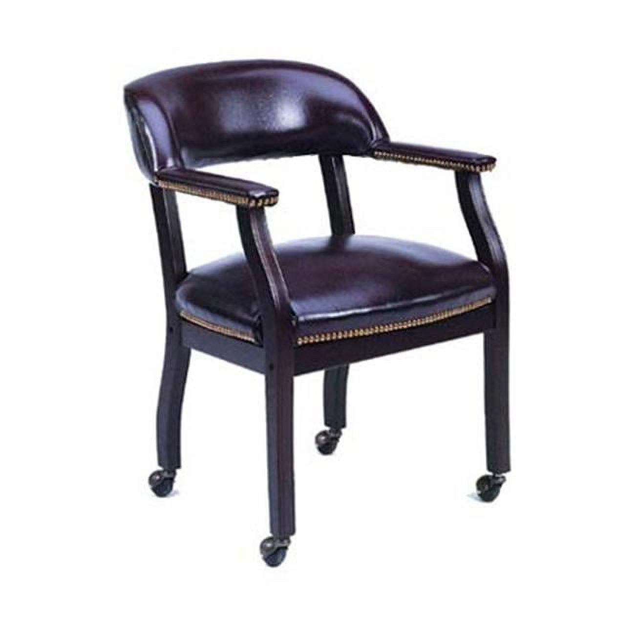 Traditional Executive Captain's Chair in Black Vinyl with Mahogany Base