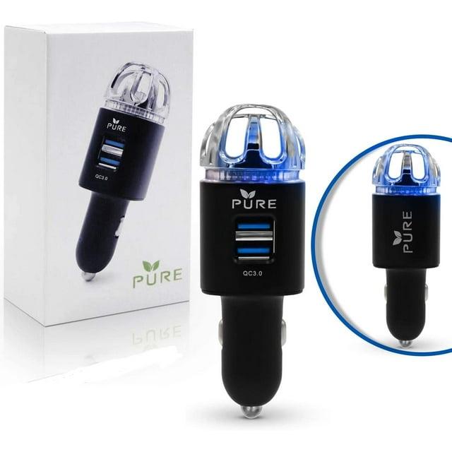 Car Air Purifier Premium Air Ionizer & Car Charger Accessory w/Dual USB Ports - Quick Charge 3.0 - Eliminate Allergens Bad Odor Smell Smoke Pollen Mold Bacteria Viruses - Deodorizer (BLACK)