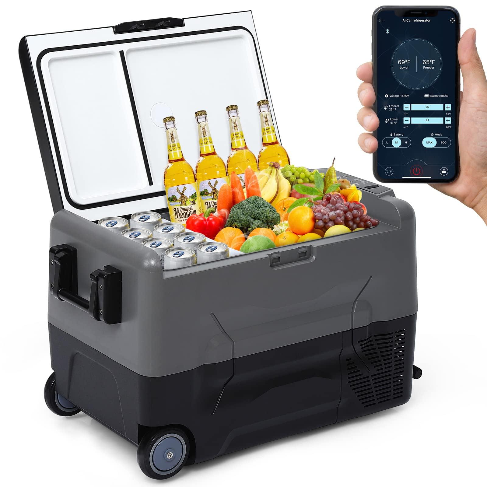 Car Refrigerator with Movable Wheels, Portable Freezer with 12/24V DC&110-240V AC, RV Car Fridge Dual Zone APP Control, 48 Quart (45L) -4℉-68℉ Portable Refrigerator for Camping, Fishing, Outdoor