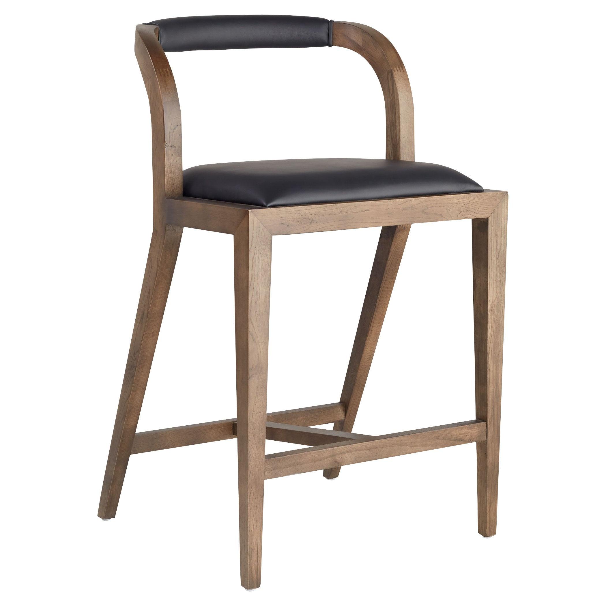 Caralia Black Leather and Wood Counter Stool