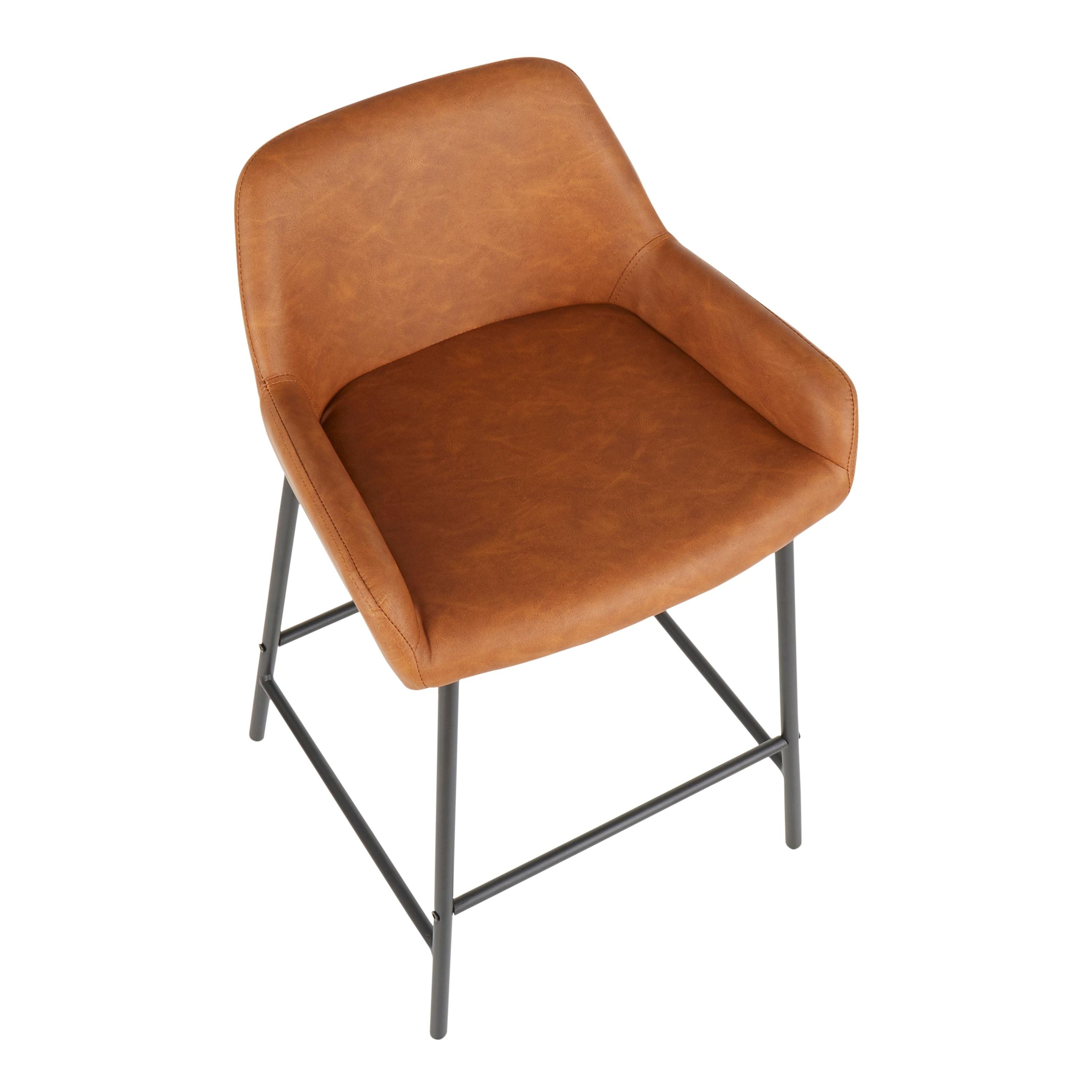 Set of 2 Daniella Industrial Counter Height Barstool Camel: Faux Leather, Metal Frame, 24.5" - LumiSource