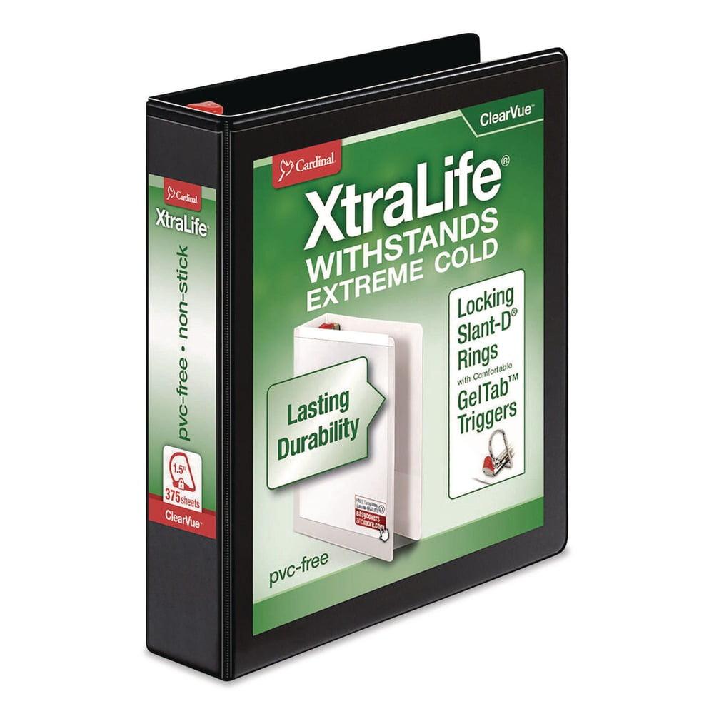 Cardinal. Xtralife Clearvue Non-stick Locking Slant-d Ring Binder, 3 Rings, 1" Capacity, 11 X 8.5, Black