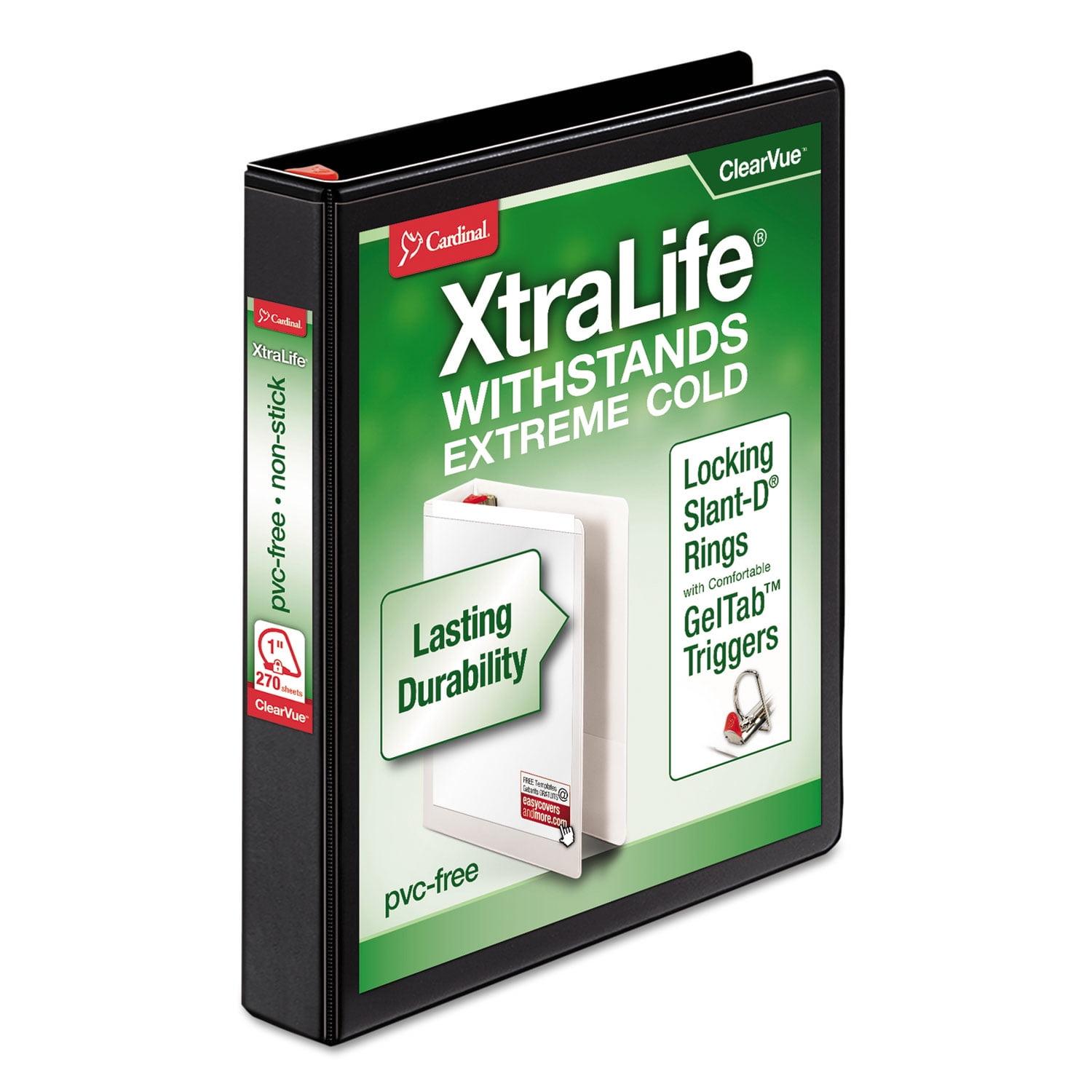 Cardinal. Xtralife Clearvue Non-stick Locking Slant-d Ring Binder, 3 Rings, 1" Capacity, 11 X 8.5, Black