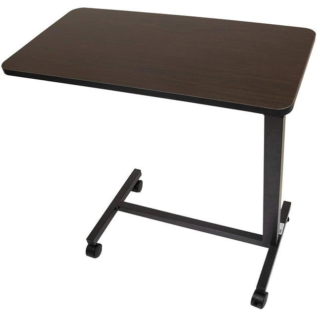 Carex Overbed Table with Adjustable Tray for Laptop, Portable with Wheels, For Home Use, Brown