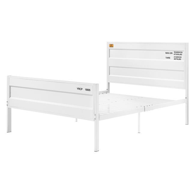 Contemporary Cargo Full Bed with Metal Frame and Wood Headboard in White