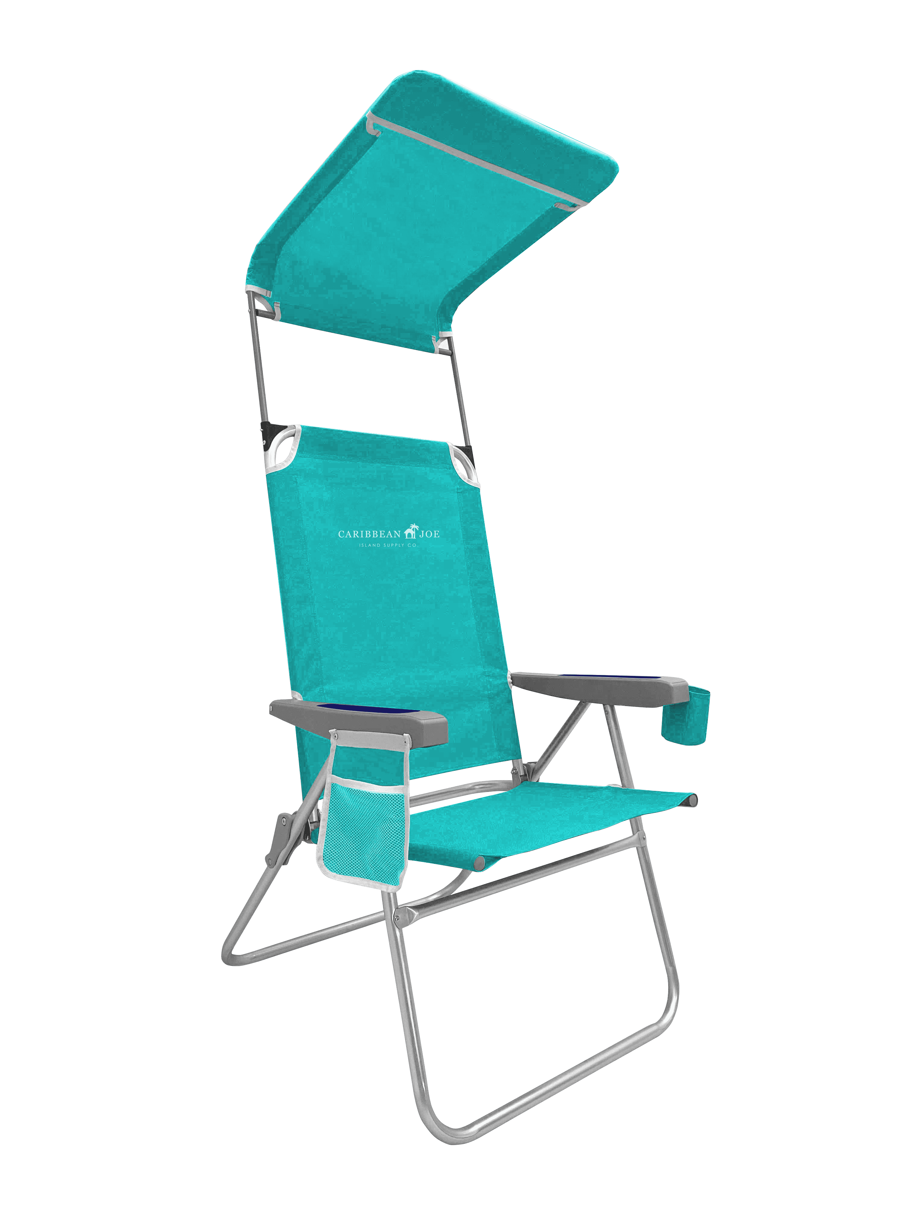 Teal 4-Position Beach Chair with Canopy and Cup Holder