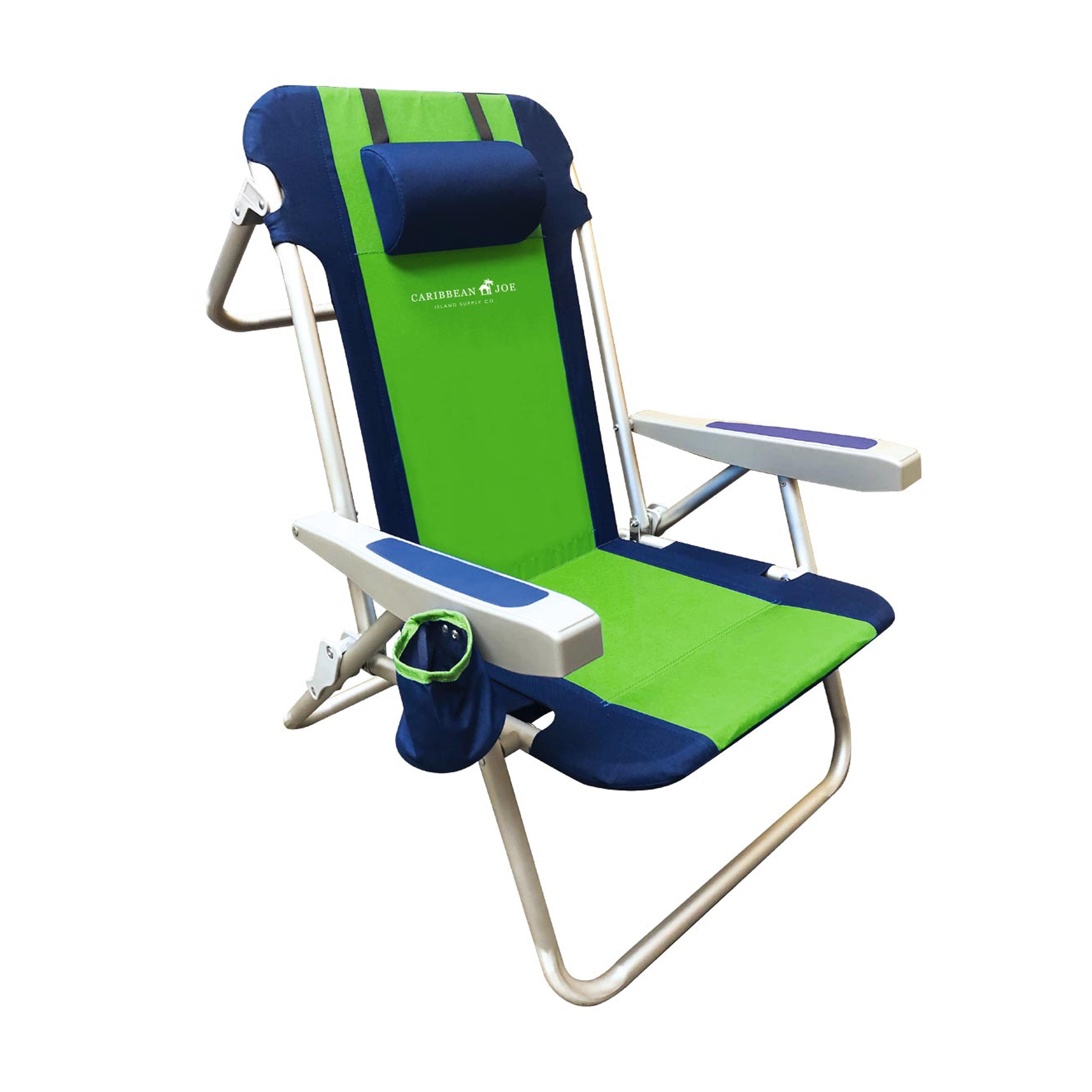 Navy and Green Steel Aluminum Reclining Beach Chair with Cushions