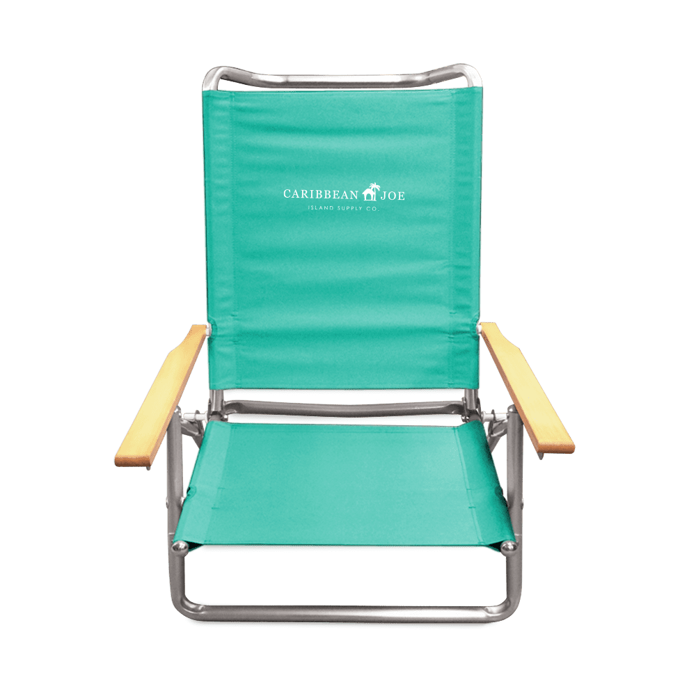 Teal 5-Position Folding Beach Chair with Wooden Armrests