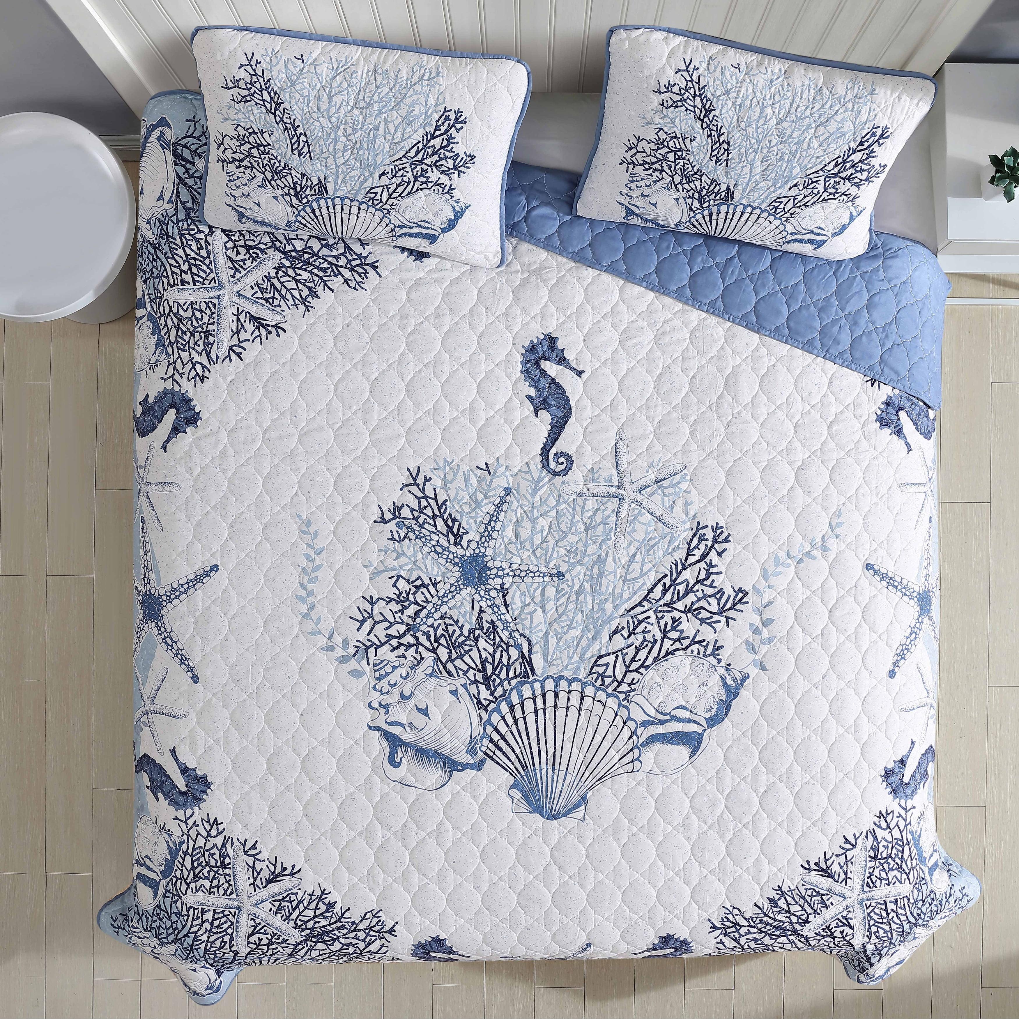 Caribbean Joe  Coastal 3PC Quilt Set Beach Delight Denim - Full - Queen