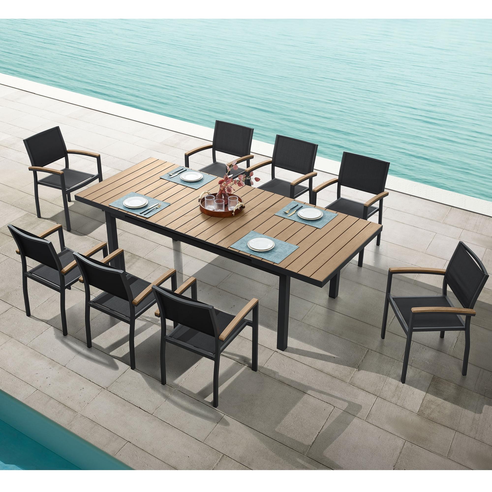 Carlo Extendable 8 - Person Outdoor Dining Set, Faux Wood Aluminum Frame