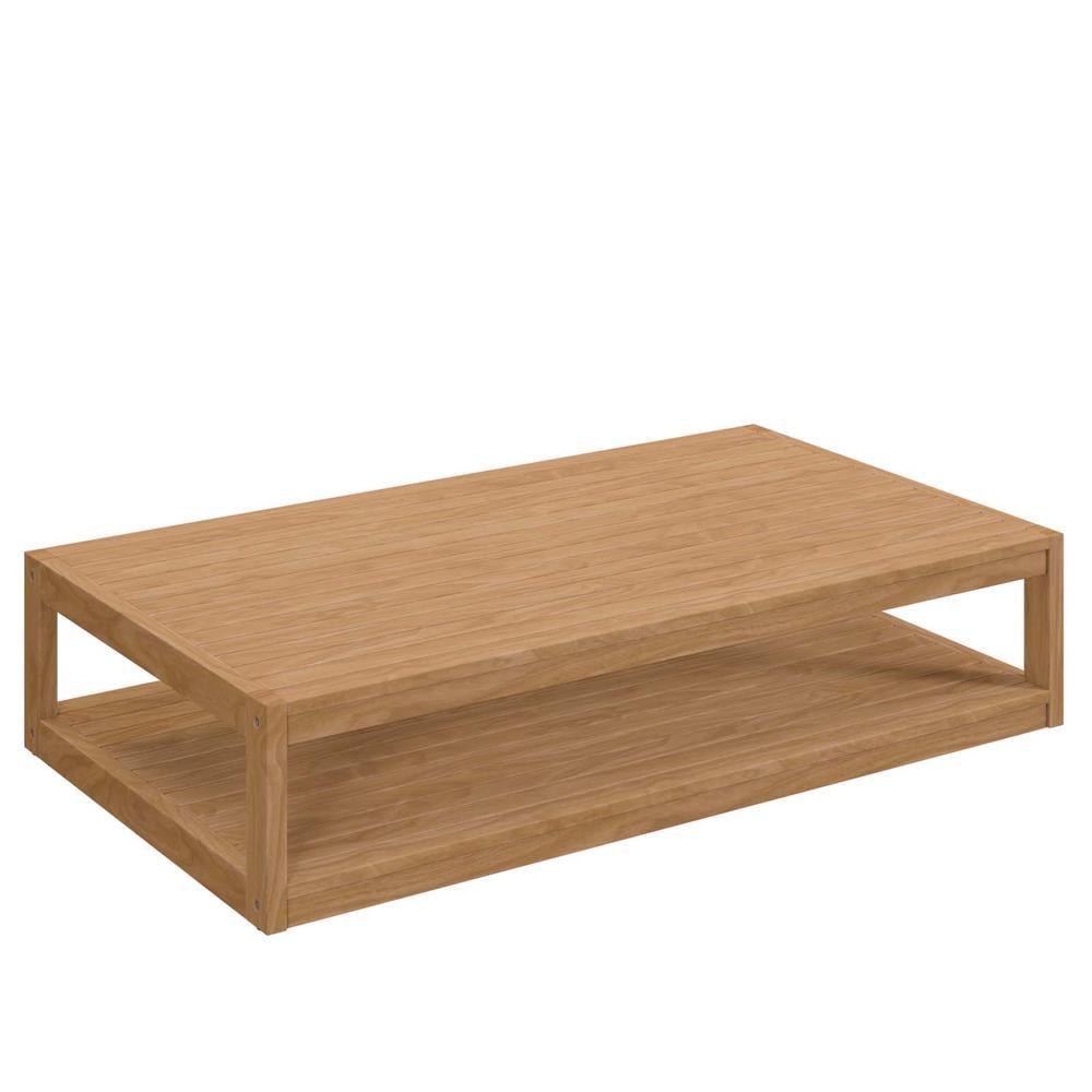 Modway Carlsbad Modern Rectangular Teak Wood Patio Coffee Table in Natural