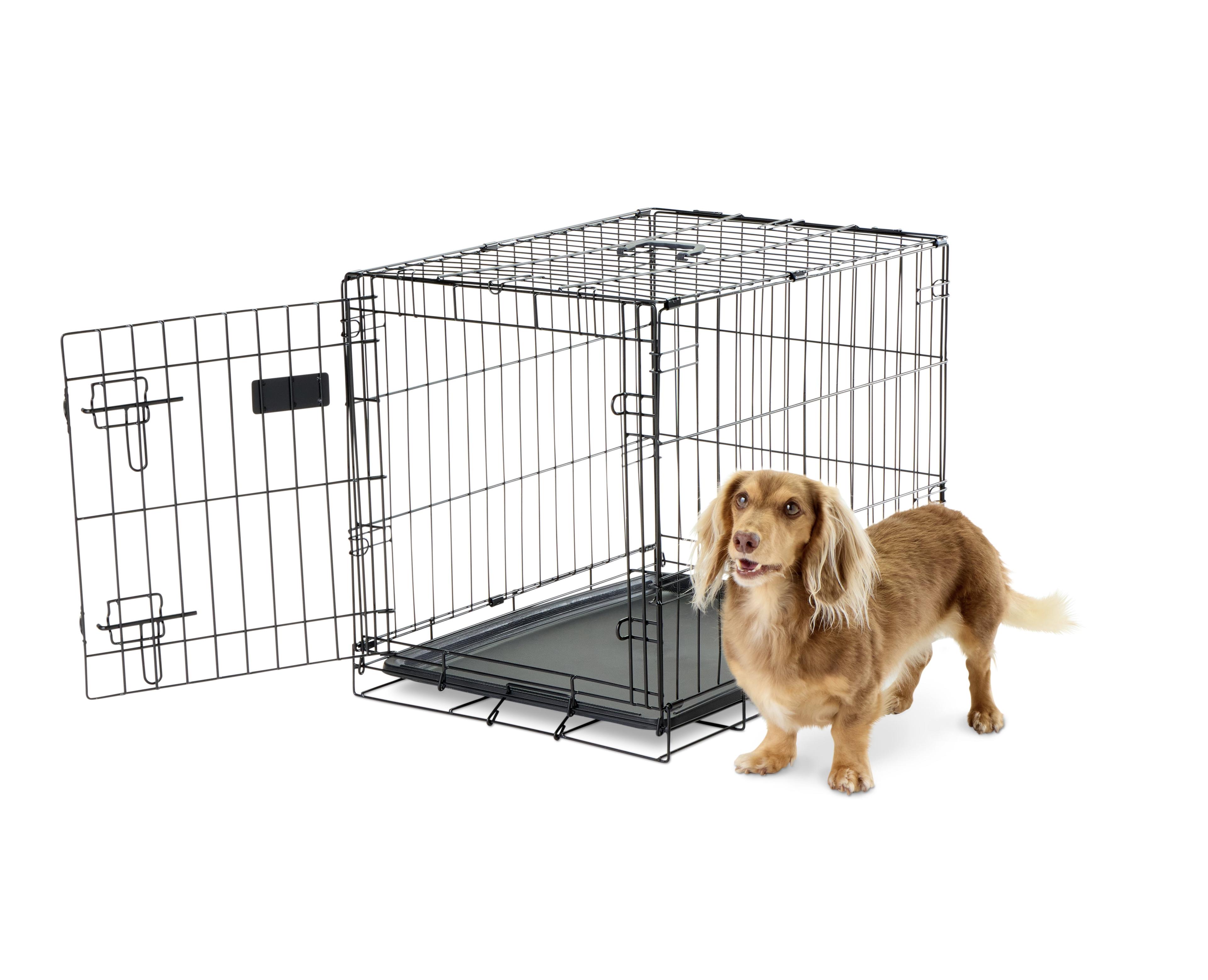 Small Black Foldable Metal Dog Crate with Tray