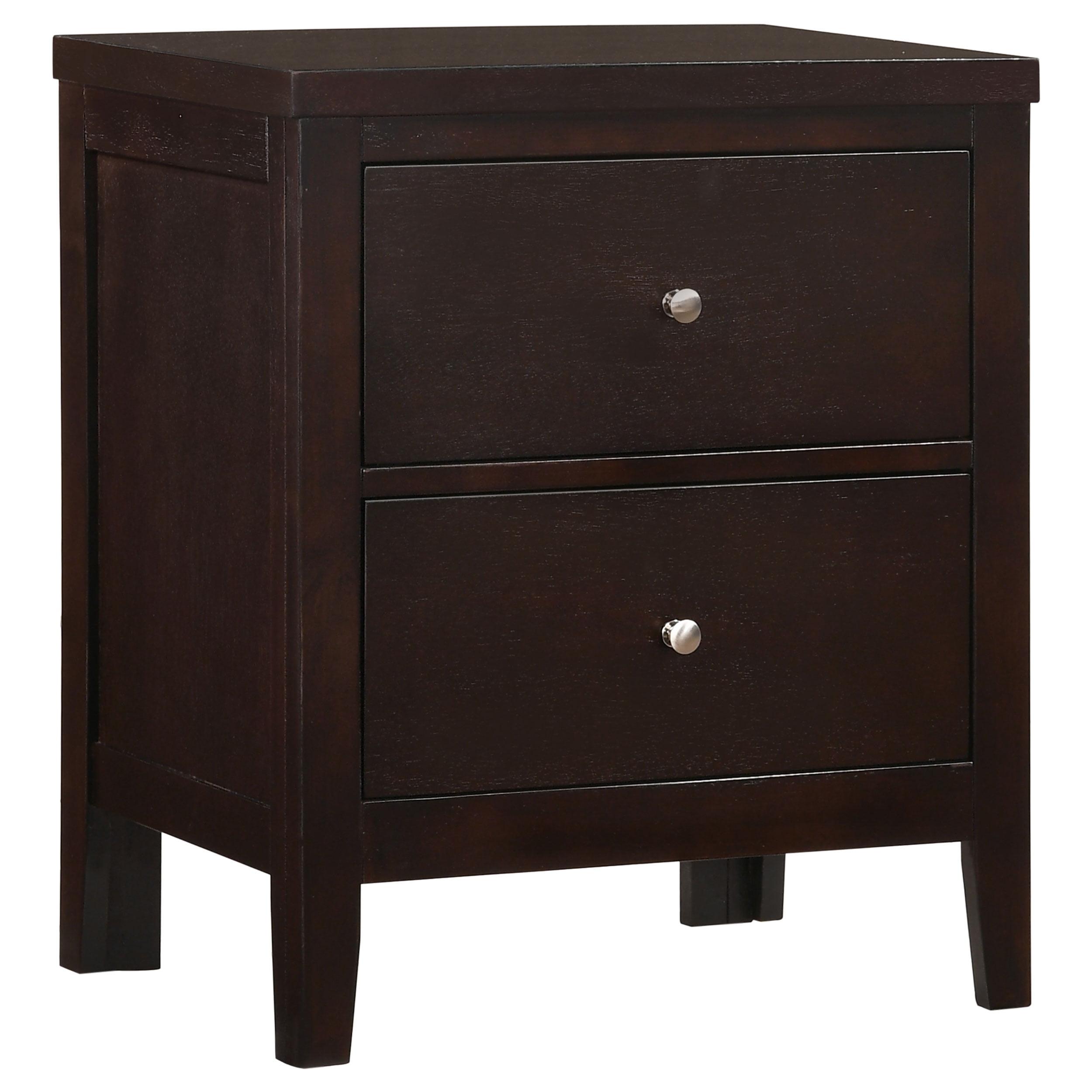 Carlton Transitional Brown 2-Drawer Nightstand with Silver Accents