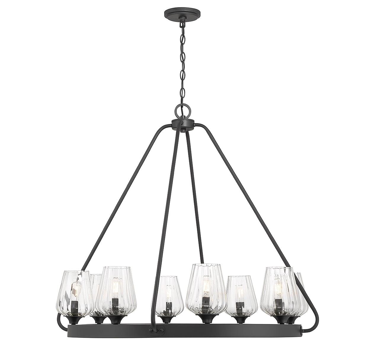 Carlton Matte Black 8-Light Chandelier with Ribbed Glass Shades