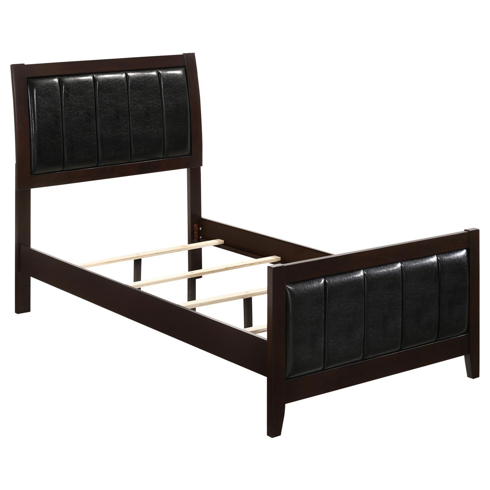 Transitional Twin Upholstered Bed with Tufted Faux Leather in Black and Brown