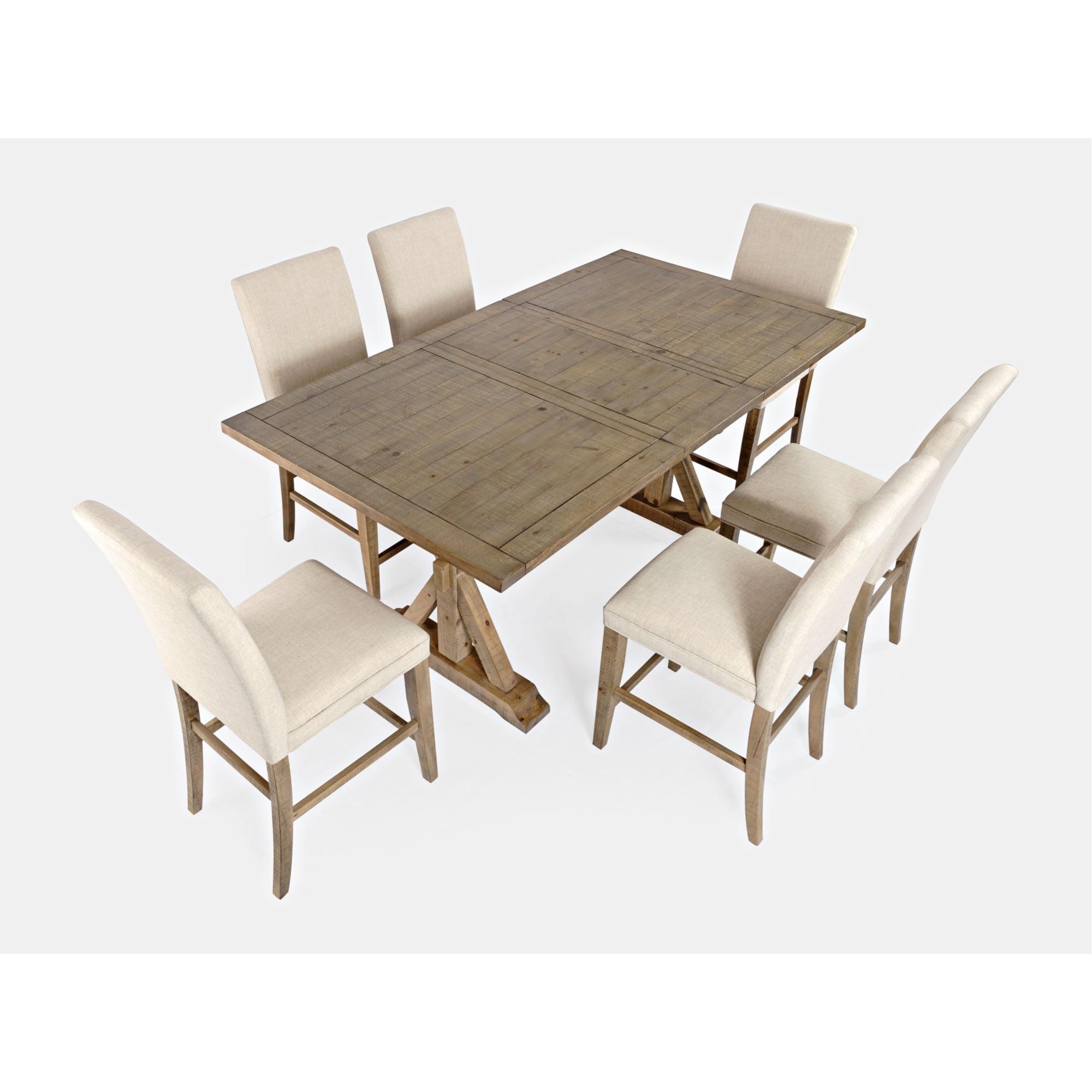 Rustic Pine 78" Counter Height Dining Set with Upholstered Chairs