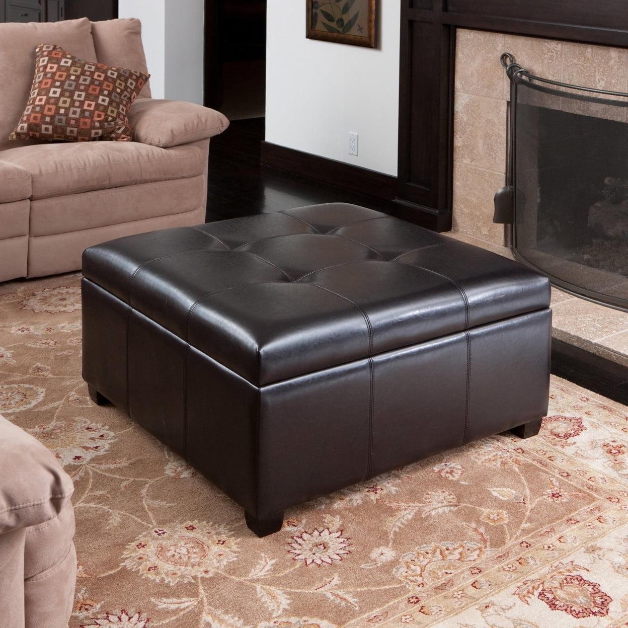 Christopher Knight Home Canyons Bonded Leather Storage Ottoman Dark Brown: Upholstered Bench, Hardwood Frame