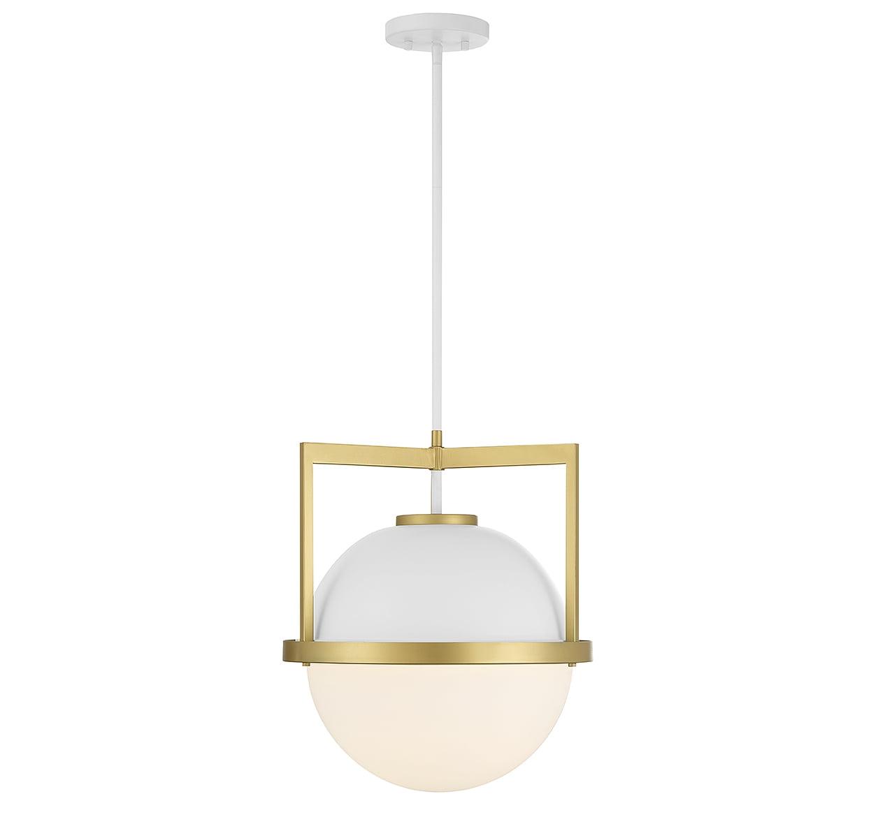 White Opal Glass and Warm Brass Globe Pendant Light