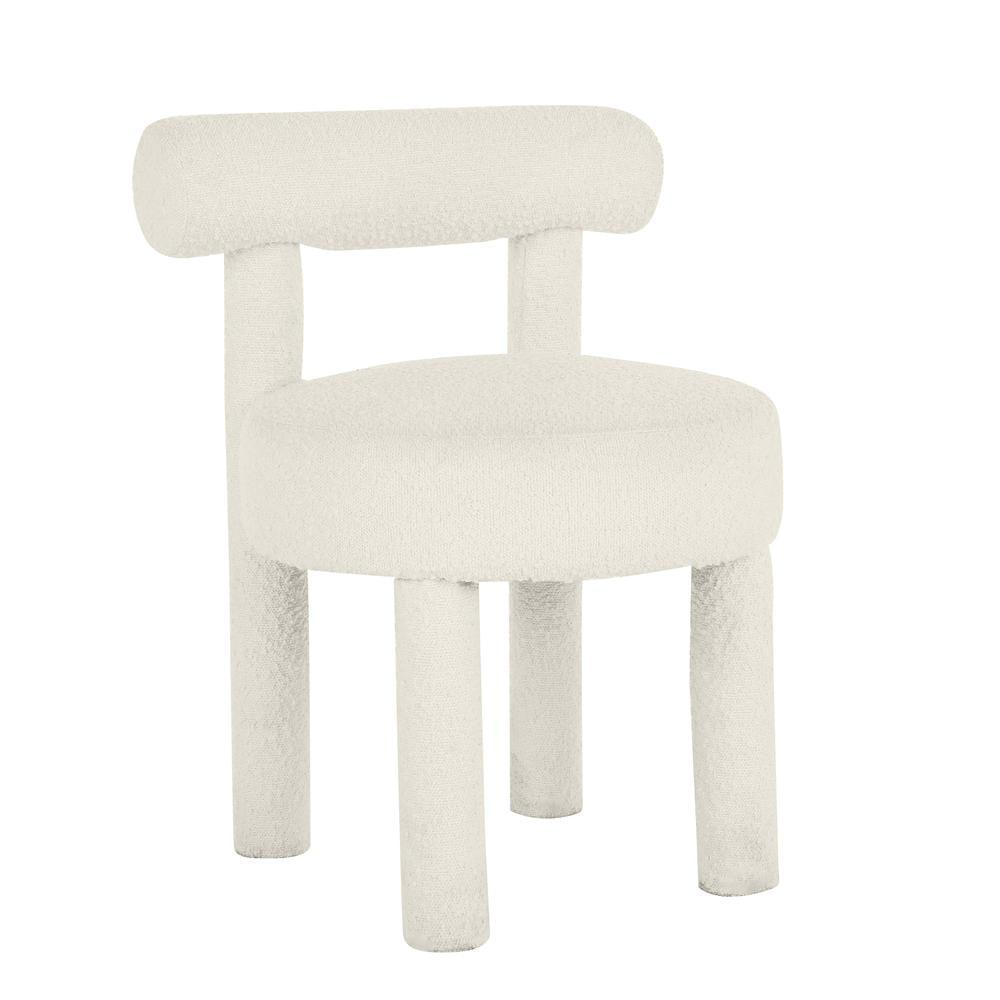 Cream Boucle Upholstered Velvet Side Chair with Wood Frame