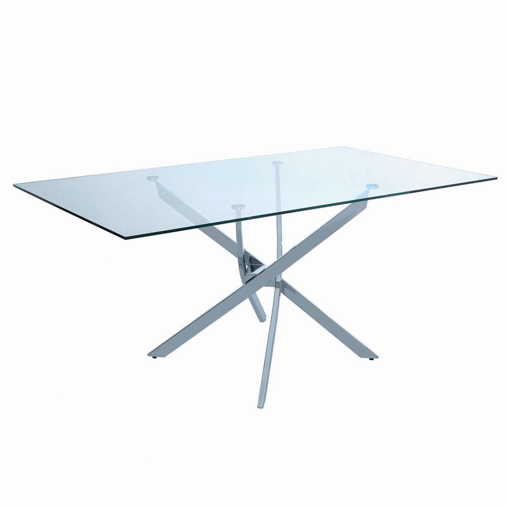 Contemporary Chrome X-Shaped 66" Glass Dining Table