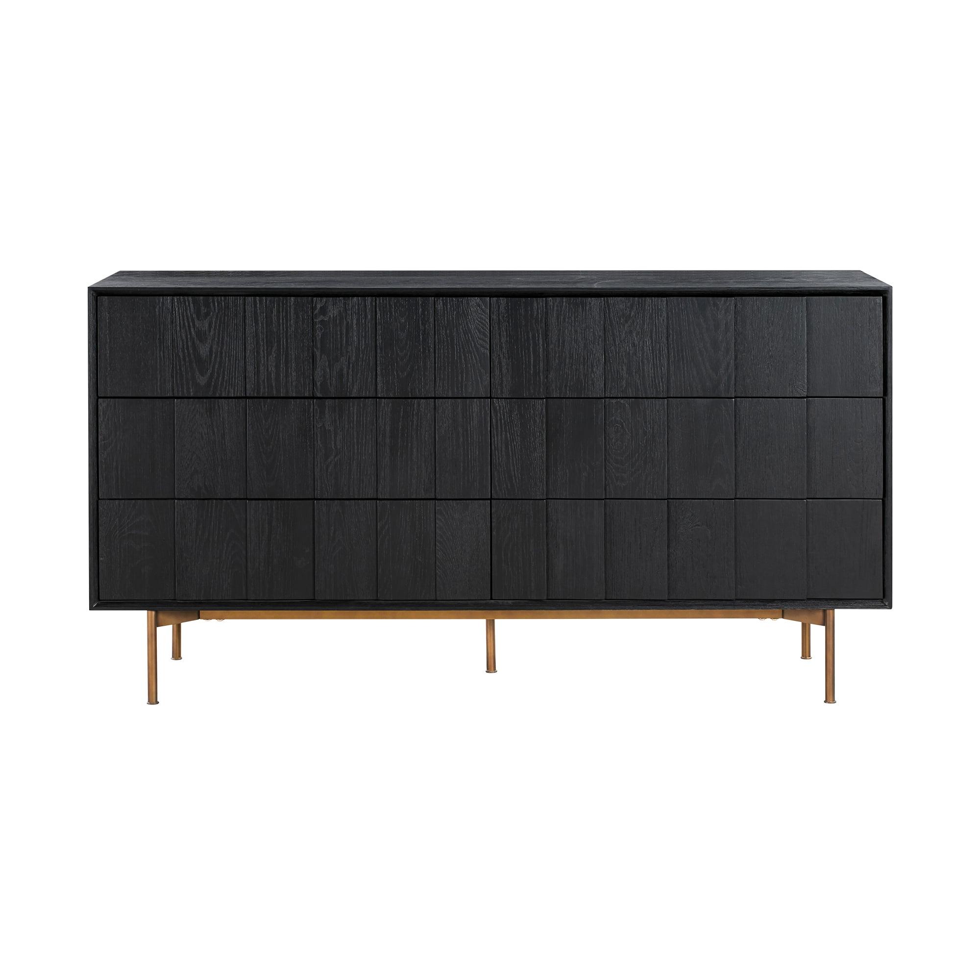 Carnaby Modern Black Brushed Oak 6-Drawer Dresser with Bronze Legs