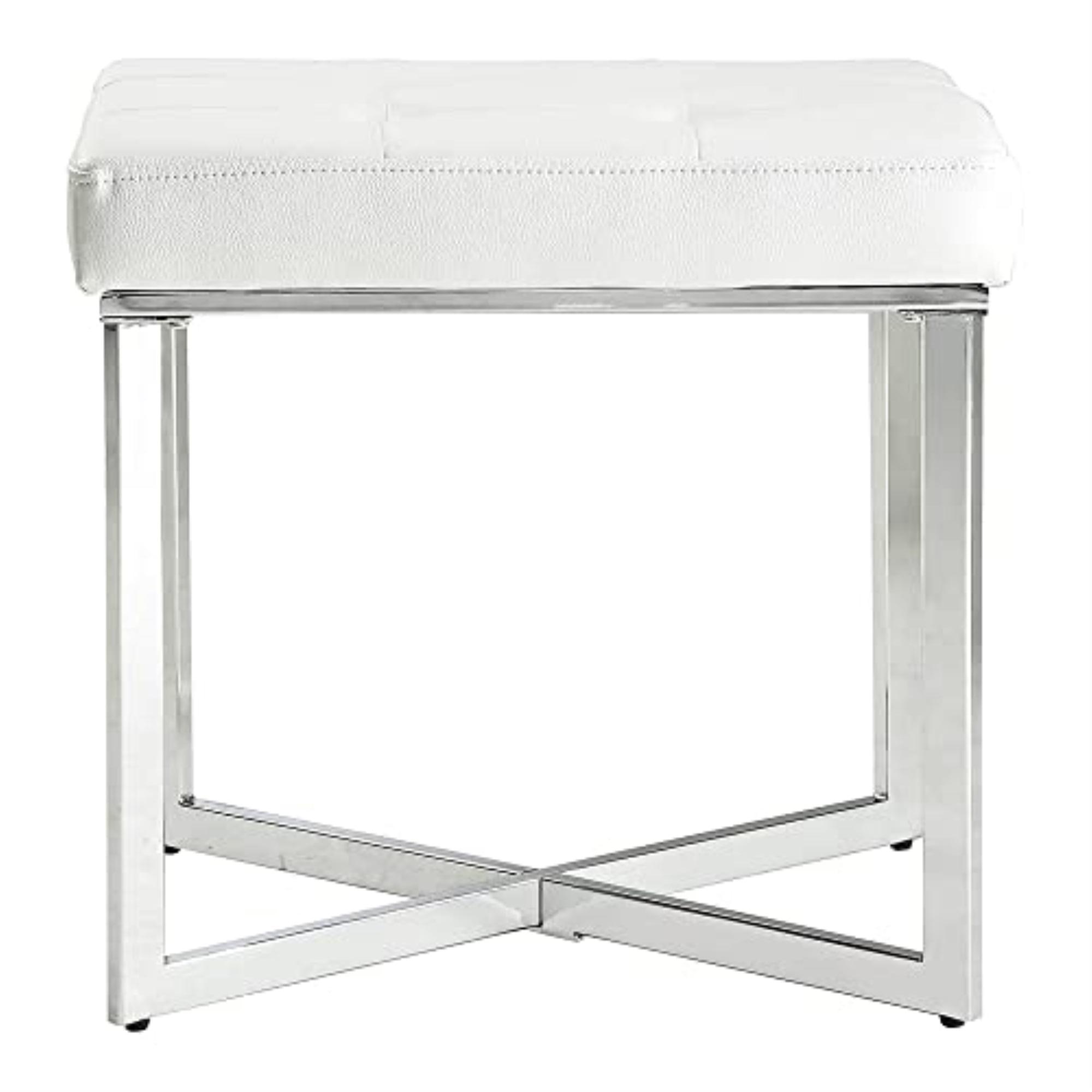 Summer Chrome and White Tufted Vanity Bench