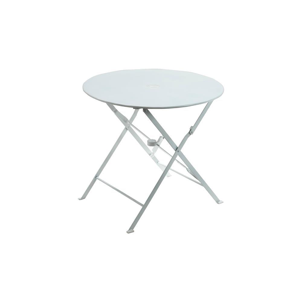 Carolina Living Bistro 30" Round Folding Outdoor Table - Umbrella Hole - White