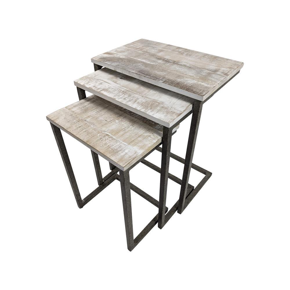 Carolina Living Addison Nesting Table Set Natural Driftwood/Aged Iron: 3-Piece, Solid Mango, Metal Frame, No Assembly Required