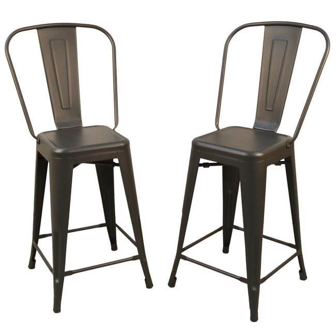 Set of 2 Rustic Pewter Counter Stools with Metal Frame