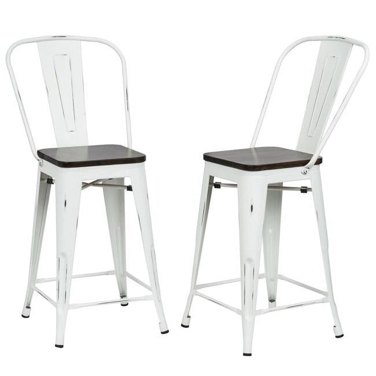 Matte White Metal and Wood Counter Stools, Set of 2