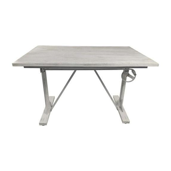 Carolina Living Brio Sit Or Stand Adjustable Desk Whitewash: Mango Wood Surface, Iron Frame, No Storage