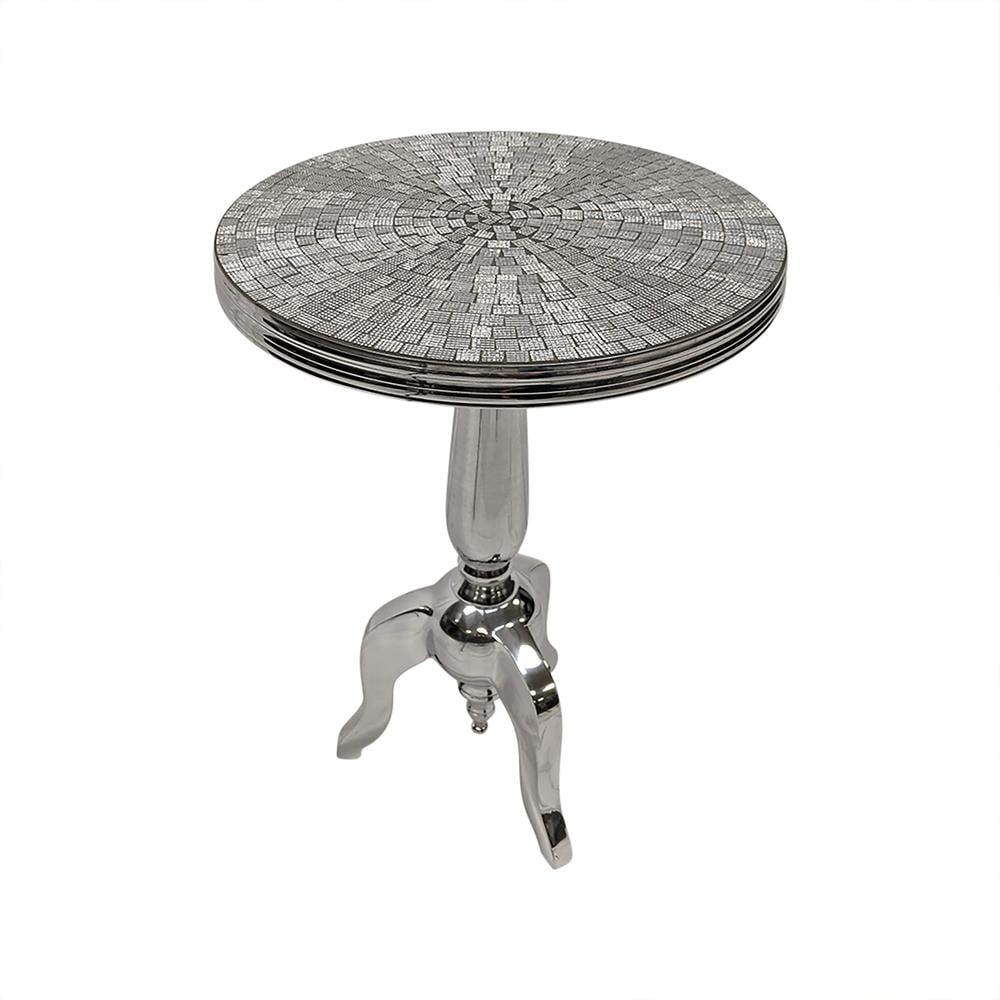 Diana Round Mirrored Top Silver Metal Accent Table